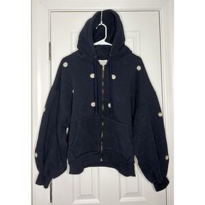 Olive Clothing Women's Fleece Daisy Zip Up Hoodie‎ Navy Blue One Size